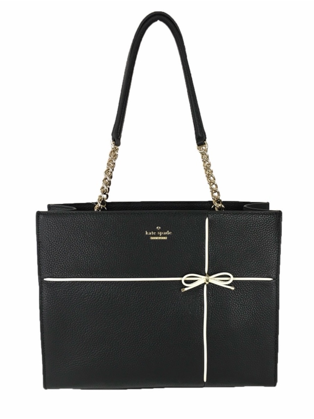 Kate Spade Cherry Street Phoebe Bow Leather Tote Black Cream